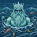 Pixel art: Ahti, ruler of the waters in his undersea kingdom