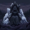 Pixel art: an ice princess in a snowy landscape
