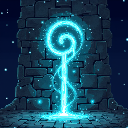 Pixel art: a glowing rune on a stone wall
