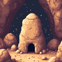 Pixel art: a seita, a sacred ritual stone in a forest clearing