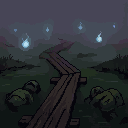 Pixel art: will-o'-the-wisps dance on the swamp