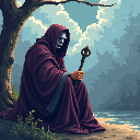 Pixel art: a blind seer senses their surroundings without eyes