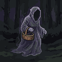 Pixel art: a swamp old woman gathers medicinal herbs