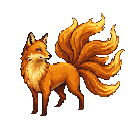Pixel art: the fire-fox, a mythical fox whose tail gives birth to the aurora