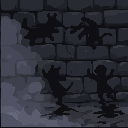 Pixel art: shadows play on a ruin wall